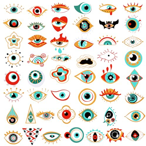 Amaxiu 50 Stück Evil Eye Aufkleber, wasserdicht Ästhetisch Sticker Glücksaufkleber für Wasserflaschen Laptop Gepäck Koffer Skateboard Scrapbooking Gitarre