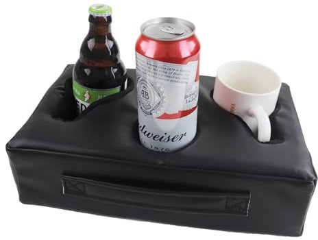 Sofa Cup Holder, Couch Cup Holder Pillow, Sofa Arm Table, Sofa and Bed Drink Caddy, Remotes Holder for RV, Car, Beach（Black PU Leather）