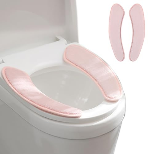 Iensen Thick and Warm Toilet Seat Cushion Cover - with Sticky Toilet Seat Cushion - Washable and Reusable Mat for Winter - Double Flap Separation, TPR Back Adhesive, Soft and Protective (Pink)