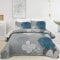 WONGS BEDDING Tagesdecke 200x220 Blau Blumen Bettüberwurf Weiche Sommerdecke Gesteppte Decke für Doppelbett Mikrofaser Bettdecke mit 2 Kissenbezug 50x75