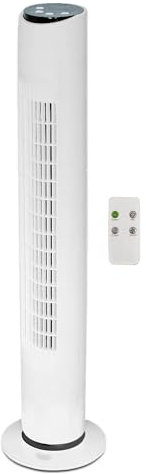 TIENDA EURASIA - Ventilador de Pie con Mando a Distancia | Ventilador Diseño Torre Silencioso | 3 Velocidades | 45W | Temporizador Hasta 3hr | 2 Posiciones Fijo/Rotativo | 20 x 79 cm (Blanco)