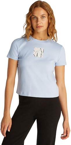 Calvin Klein Damen T-Shirt Kurzarm Front Photo Graphic Baby Tee mit Rundhalsausschnitt