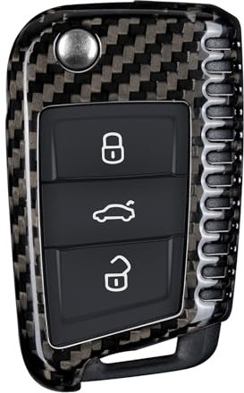 T-carbon Schlüssel hülle Autoschlüssel Hülle Schlüsselbox,Kohlefaser Schlüsselhülle kompatibel mit VW Golf7 Polo Tiguan T-ROC Seat Leon Ateca Arona Tarraco Skoda Superb Kodiaq Octavia Toledo,Schwarz