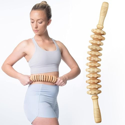 Rouleau de Massage en Bois Pour Fascia Avec Poignée Masseur de Cellulite Rouleau de Massage de Conception Incurvée Adapté à la Mise en Forme Corps, Grattage, Massage de la Cellulite