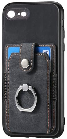 Riccase for iPhone SE 2020/ SE 2022 Case, iPhone 7/8 Case with Card Holder, Protective Wallet Case Kickstand Matte PU Leather Flip Magnetic Closure Shockproof Silicone Bumper Case, Black