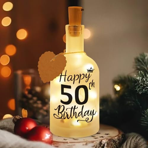 LED Flaschenlicht, Geschenke zum 50 Geburtstag, Beleuchtete Flasche Personalisiert, LED Flaschenlicht mit Spruch - Happy 50th Birthday, Geldgeschenke Geburtstag, Dekoflasche für Geburtstag Geschenke