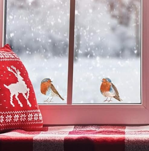 Quote My Wall Christmas Window Sticker Trees - Snowy Decorations for Home Shop Windows for Kids, Children's Festive Holiday Art Removable (Double Robin Window Stickers)