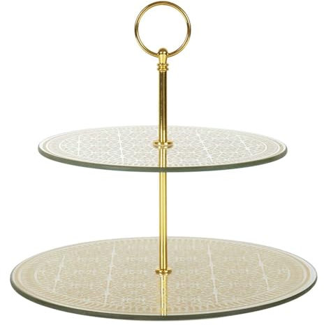 HOME DECO FACTORY, Bandeja de presentación Doble de Cristal de 25 cm con Detalles Dorados y Grises, Ideal para postres y entrantes, diseño Elegante, tamaño de Color Dorado/Gris KA0119