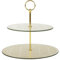 HOME DECO FACTORY, KA0119, Plateau de Présentation Double 25 cm en Verre avec Accents Dorés et Gris, Idéal pour Desserts et Amuse-Bouches, Design Élégant, Taille 25 cm, Couleur Or/Gris