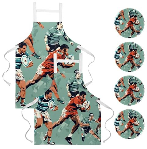 2 delantales para mujer con bolsillos, delantales de lona impermeables para cocina, delantal de chef para hombres y mujeres con correa ajustable e insignia (patrón deportivo de fútbol para hombre),