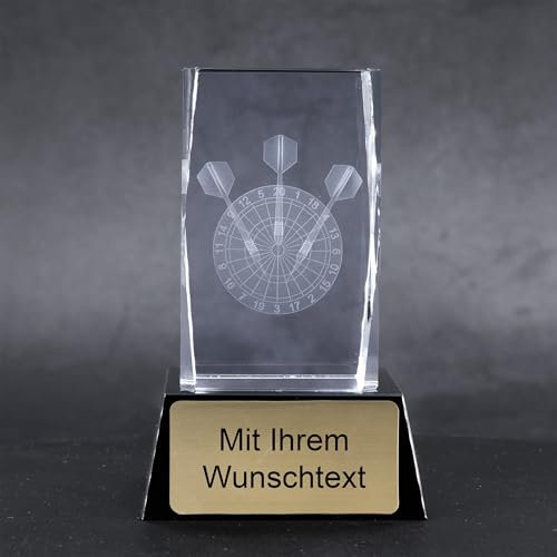 Deitert 3D - Glastrophäe Darts mit schwarzem Glassockel 11 cm