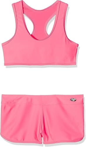 HAUTE PRESSION Fille Ensemble Deux Pièces Uni Bikini, Rose Fluo, 16 Ans EU