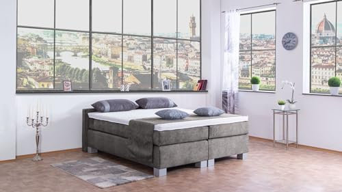 Boxspringbett City 240x220, DS-Grau, 7-Zohnen Taschenfederkernmatratze, Komfortschaum - Inklusive Aufbau - Deutscher Hersteller