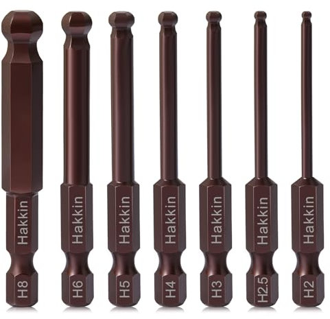 Hakkin Ball End Allen Key Bit Set - 7Pcs 1/4 Hex Shank S2 Steel Key Set Metric H2-H8 for Furniture Assembly