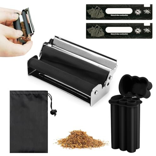 KATIMI Drehmaschine Zigaretten Set, 110mm Joint Drehmaschine, Tabakroller mit 2 Zigarettenpapier, Hält perfekt 4 Zigarettenpapiere und Feuerzeuge, Tabak Drehmaschine Joint Stopfmaschine mit Tasche
