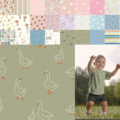 Baumwolljersey bedruckt, Jersey Stoff Meterware Sommer, Jerseystoff Blumen - Strickjersey Kinderdrucke - Stretchstoff Mädchen, BW-Jersey Jungs *ab 50cm, Farbe: 80-A91-016 Gänse
