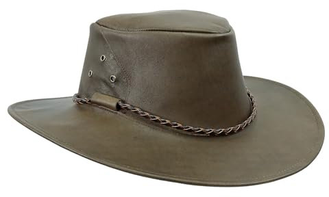 Outbacker Outdoor- Reise Hut knautschbar - hergestellt in Australien aus Känguruleder, Sonnenschutz für Damen und Herren Farbe Mottle, Größe S I 54-55 cm