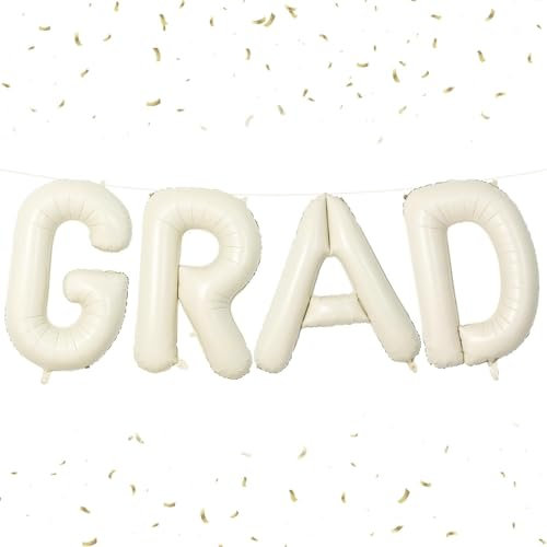 DazzJoy Graduation Deko Luftballon, 16 Zoll Cremeweiß ABI 2025 Bachelor Deko Buchstaben Helium Ballons, Abschluss Deko Folienballon, Prüfung Bestanden Deko Luftballons für Congrats Bestandene Prüfung