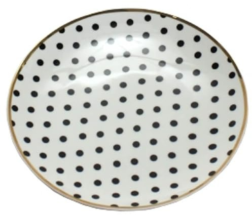 degawo Teller Schwarz-Weiß mit Punkten - 20 cm Porzellan, Goldrand, Handwäsche Empfohlen