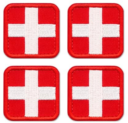 4 Stück Medizinischer Kreuz Taktisch Medizinisch Bestickter Hook and Loop-Patch für Taktische Rucksäcke,Erste-Hilfe-Kleine Tasche,Outdoor-Abenteuer-Kits.