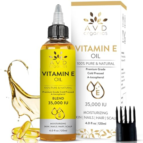 AVD Organics Vitamin E Oil 35,000 IU 120 ml – 100% Pure & Natural Cold-Pressed Vitamin E Oil for Nails, Scars, Hair & Scalp | Moisturising Oil for Skin 4 fl oz