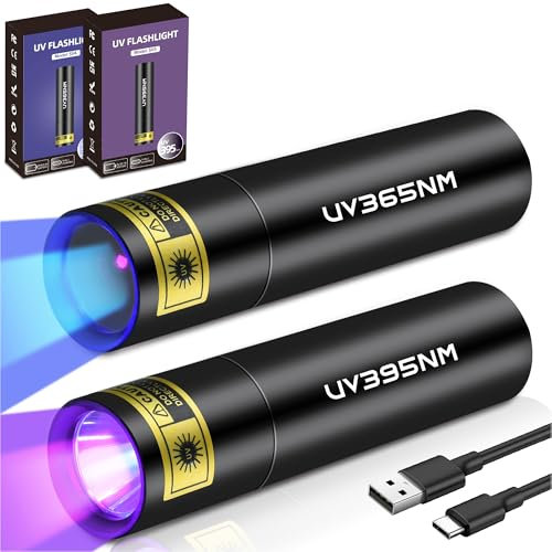 UV Flashlight Rechargeable 365nm & 395nm Black Light for Pet Urine Detection, USB Portable Blacklight Mini Powerful Woods Lamp LED ultra violet Flashlights uv for Resin Curing, Leak Detection, Travel