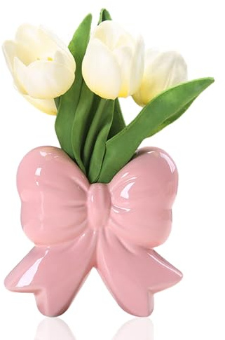 Vase Schleife aus Keramik, Boho Deko Blumenvase Modern, Schleife Tulpenvase Porzellan, Wohnzimmer Deko Aesthetic Vasen für Tulpen, Zimmer Deko Tisch Blumenvase Geschenke für Mama zum Muttertag (Rosa)