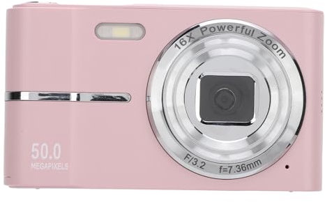 Digital Camera FHD 1080P 50MP Support AF Autofocus 16X Zoom Students Portable Compact Small Video Cam (Roseate)