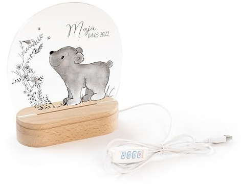 Nord-Kind Nachtlicht Baby personalisiert, Waldtiere | Opt. Netzteil, Eisbär