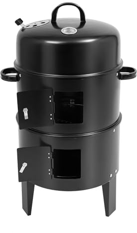 CHIMHOON 3 in 1 84cm Räüchergrill Grilltonne, Räucherofen, Räucherschrank BBQ, Räuchertonne, Smoker Grill Holzkohlegrill mit Deckel, für Hinterhof, Camping & Kochen