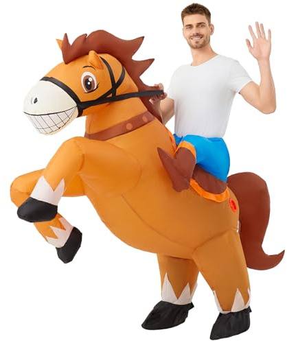 Aufblasbares Pferde Kostüm Herren Damen, Lustiges Aufblasbar Reitpferdkostüm, Halloween Karneval Aufblasbarer Cowboy auf Pferd Anzug für Erwachsene