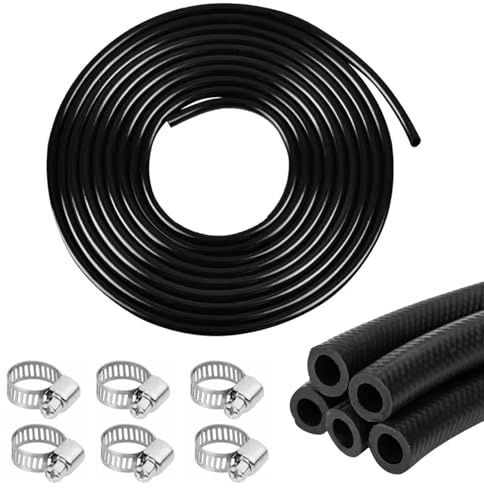 Kit Tubo Benzina e Gasolio 8mm 3 Metri, Tubo Benzina 8mm Rinforzato Alta Densità con 6 Fascette Stringitubo 10-16mm, Tubo Carburante per Tagliaerba,Moto,Auto,Barca,Generatore, Motori Piccoli