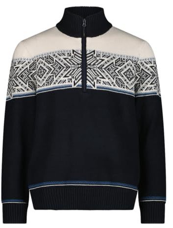CMP Knitted Herren Pullover Half Zip mit Wolle Black Blue Gr. 50 Warmer, atmungsaktiver Wooltech Midlayer mit hohem Kragen für Alltag & Outdoor.