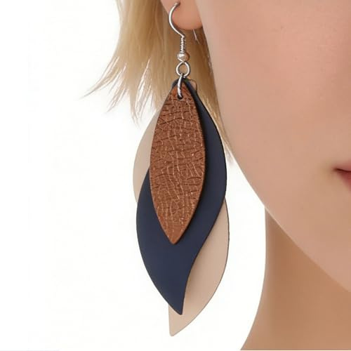 Floruvia 1 Paar Boho Blatt Ohrringe Aus Leichtem Leder, Mehrlagige Hängende Damen Ohrringe, Modische Accessoires Für Alltag Party Und Geschenk