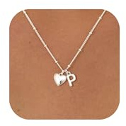 KINHOPI Kette mit Buchstaben, Silber/14K Vergoldet, A-Z & Herz Anhänger | Halskette mit Buchstaben, Namenskette Damen, Schmuck Personalisierte Geschenke für Frauen Mädchen