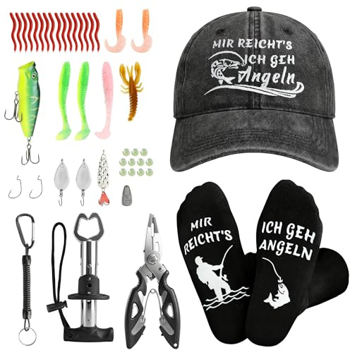 GiftGleam Angler Geschenk Set – Angeln Zubehör Set für Männer & Anfänger, Geschenke für Angler zu Geburtstag, Vatertag & Weihnachten für Opa, Papa, Sohn und Freunde
