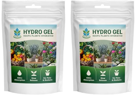 HYDRO GEL Water Retaining Crystals, 2 x 350g, Slow Release, 400x Absorption, for Pots, Baskets, Containers and Garden Beds