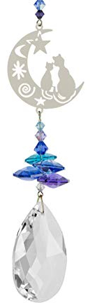 Tierra Zen CR38 Fantasía de Cristal para Colgar Dos Gatos en la Luna, Feng Shui Arcoíris Atrapasoles Facetado Suncatcher