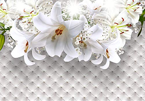 wandmotiv24 Fototapete Lilien Polster Perlen, XXL 400 x 280 cm - 8 Teile, Wanddeko, Wandbild, Wandtapete, Edel, Blüten, Blumen M1803