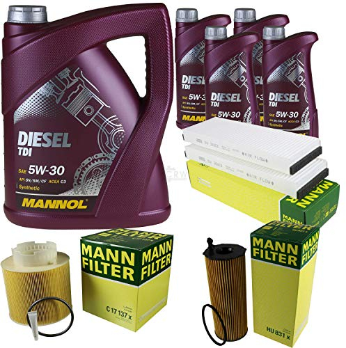 Filter Set Inspektionspaket 9 Liter MANNOL Motoröl Diesel TDI 5W-30 API SN/CF MANN-FILTER Luftfilter Innenraumfilter Ölfilter
