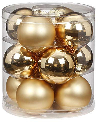 MAGIC Weihnachtskugeln Glas 8cm 12 STK. Christbaumkugeln Farbe: Brokat Gold Glanz matt