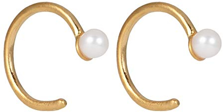 Pernille Corydon Damen Mini Creolen Gold mit Perle - Kleine Perlenohrrige Lagoon Creoles Silber 925 Vergoldet - E114g