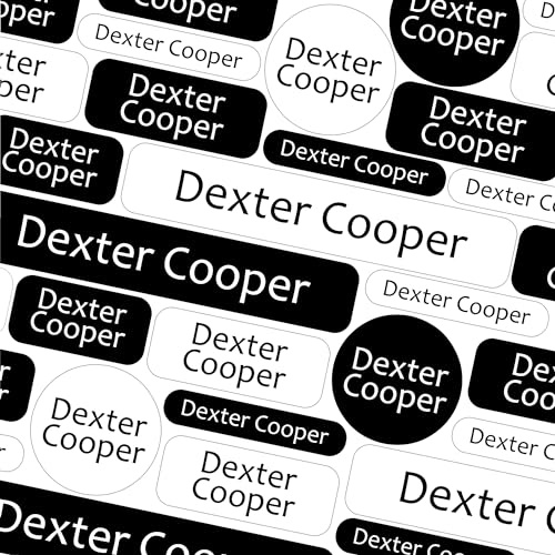 123 School Name Labels for Children No Iron Name Tags for Clothes Name Stickers for Water Bottles, Uniform, Secondary School, College, Care Homes, Washable and Dishwasher Safe (Black and White)