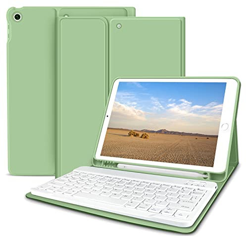 zoyu Keyboard Case for iPad 10.2 inch with Pencil Holder, Soft TPU Back Stand Cover with Magnetically Detachable Wireless Keyboard for iPad 9th / 8th / 7th Generation (2021/2020/2019), Green
