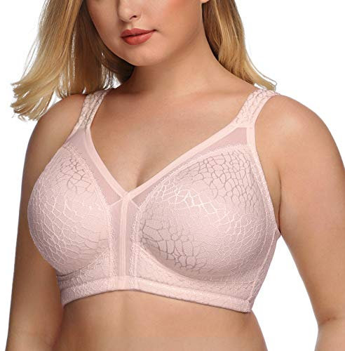 DotVol Women's Full Coverage Minimizer Bra Comfort Wirefree Non Padded Plus Size Everyday Bra(36D, Pink)