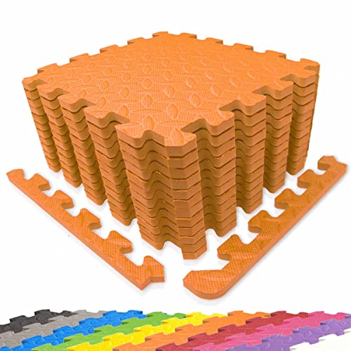 diMio Sport-Schutzmatten - Puzzlematten inkl. Randstücke in verschiedenen Farben - Schutzmatte/Unterlegmatte/Fitnessmatte/Bodenschutz Matte (Orange, 30x30cm (12 Stk. / 1,08qm))