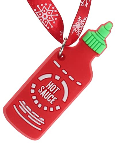 Hot Sauce Spicy Hanging Christmas Tree Decoration Silicone Ornament Novelty Bauble - Stocking Filler - Secret Santa - Colourful Multicoloured - Small Gift - Funny