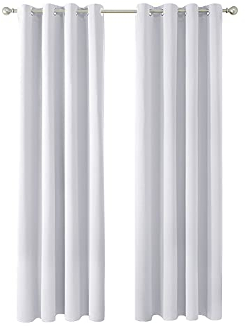 Deconovo Verdunkelungsvorhänge, wärmeisolierend, kältebeständig, modernes Design, mit Ösen, Vorhänge für Wohnzimmer und Schlafzimmer, 229x117cm(HöhexBreite), Silber Grau, 2er Set