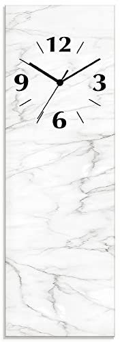 ARTLAND Wanddeko Wanduhr ohne Tickgeräusche aus Glas Funkuhr 20x60 cm Rechteckig Lautlos 20x60 cm Weiße Marmor Stein Optik U1RF