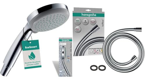 hansgrohe Croma 100 - Pommeau de douche économie d'eau avec 9 l/min, Douchette à main & Isiflex - Flexible de douche universel 1,25 m, tuyau de douche avec protection anti-pliure